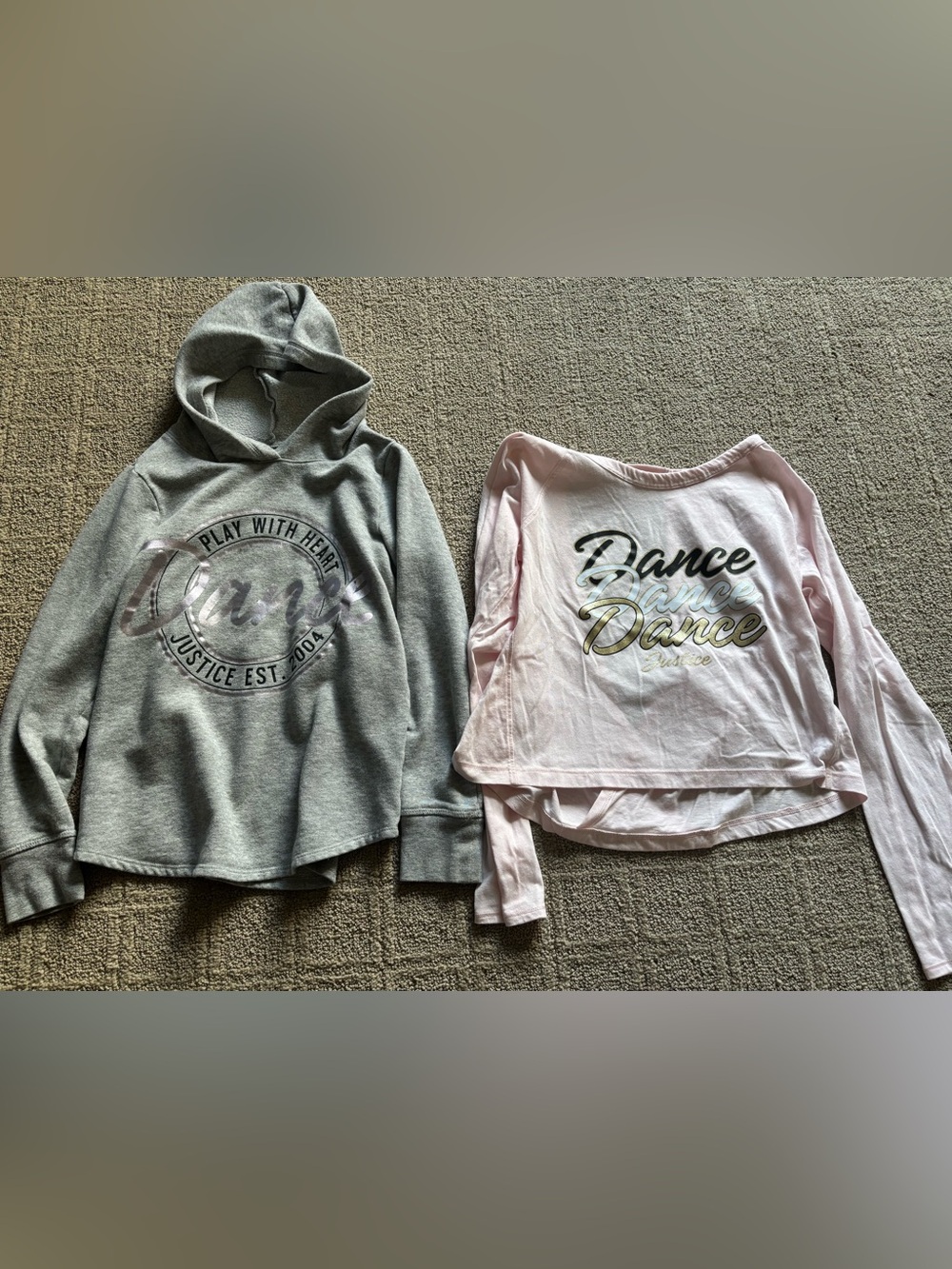 Justice Girls' Gray Hoodie & Light Pink Dance Graphic Top Duo